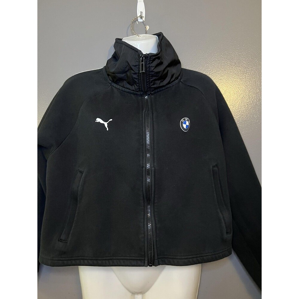 Puma BMW M Motorsport Jacket Womens Cropped Medium Black Full Zip Track Fleece